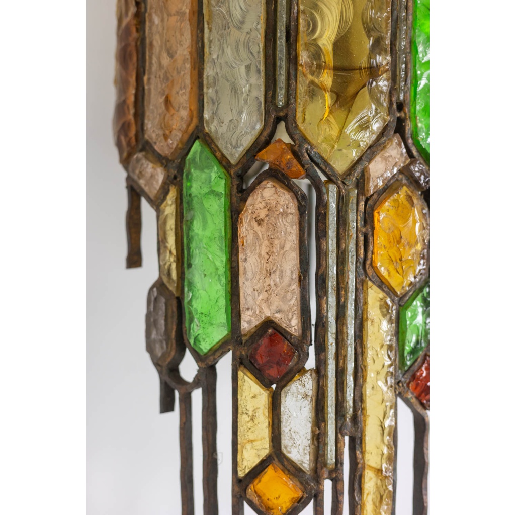 Applique en fer forgé et en verre coloré. Années 1960. LS6480709M 7
