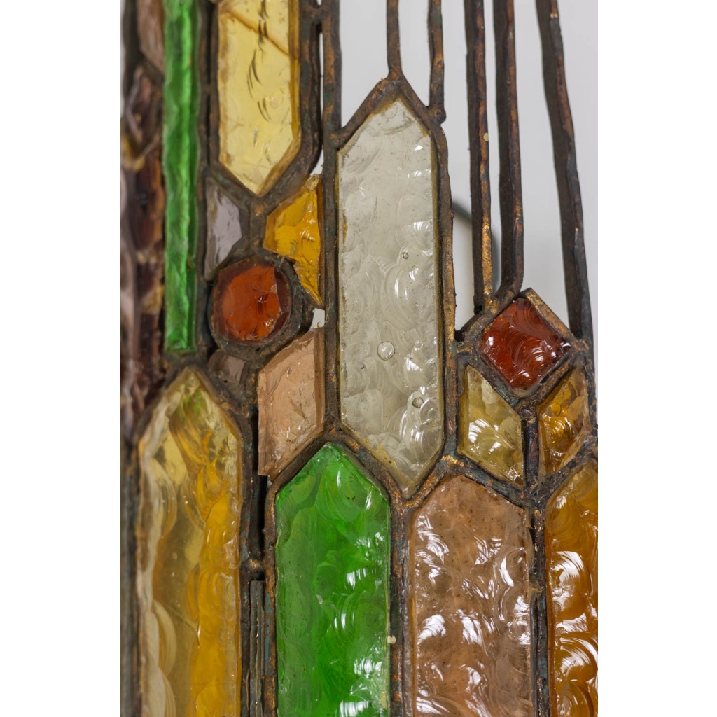 Applique en fer forgé et en verre coloré. Années 1960. LS6480709M 8