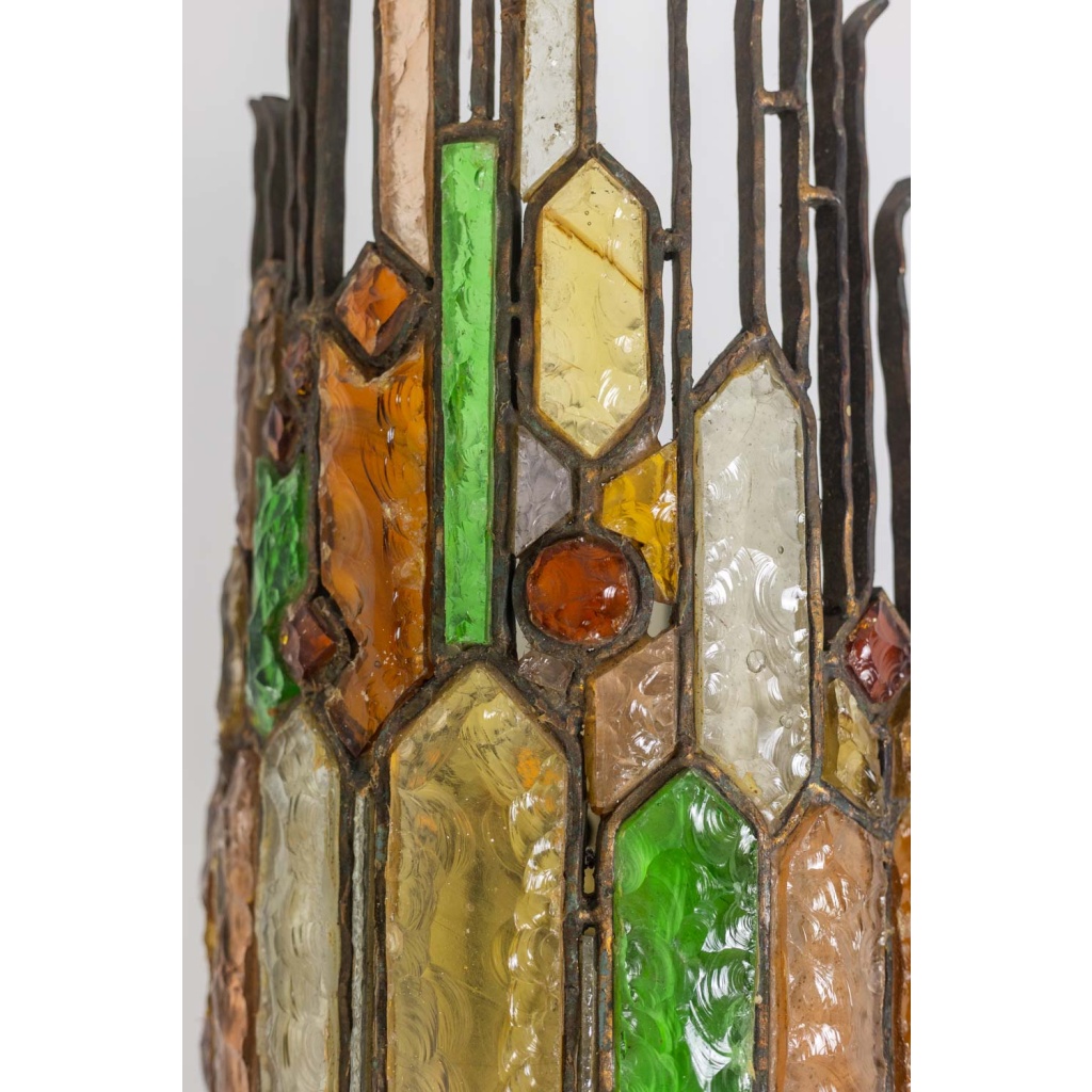 Applique en fer forgé et en verre coloré. Années 1960. LS6480709M 9