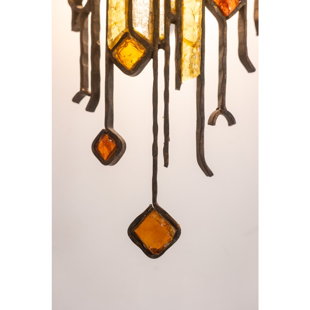 Applique en fer forgé et en verre coloré. Années 1960. LS6480709M 10