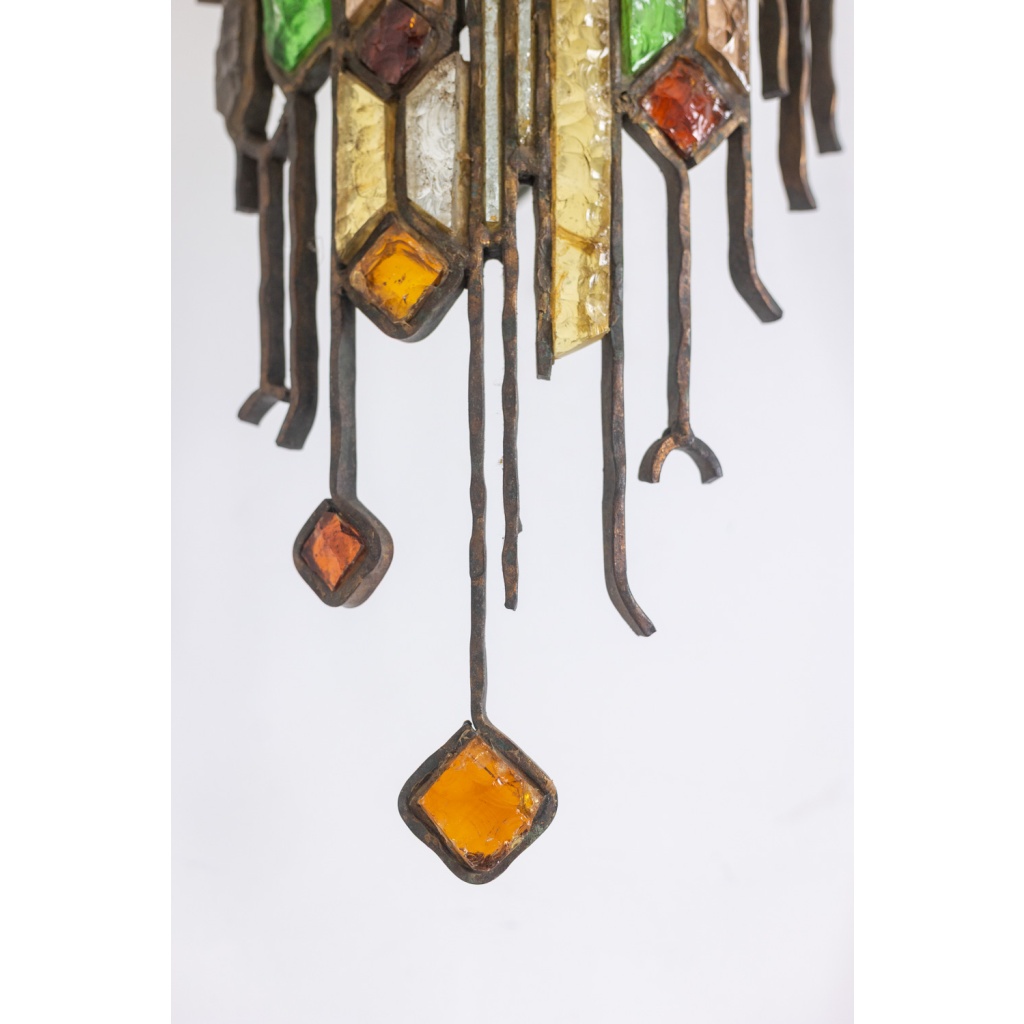 Applique en fer forgé et en verre coloré. Années 1960. LS6480709M 11