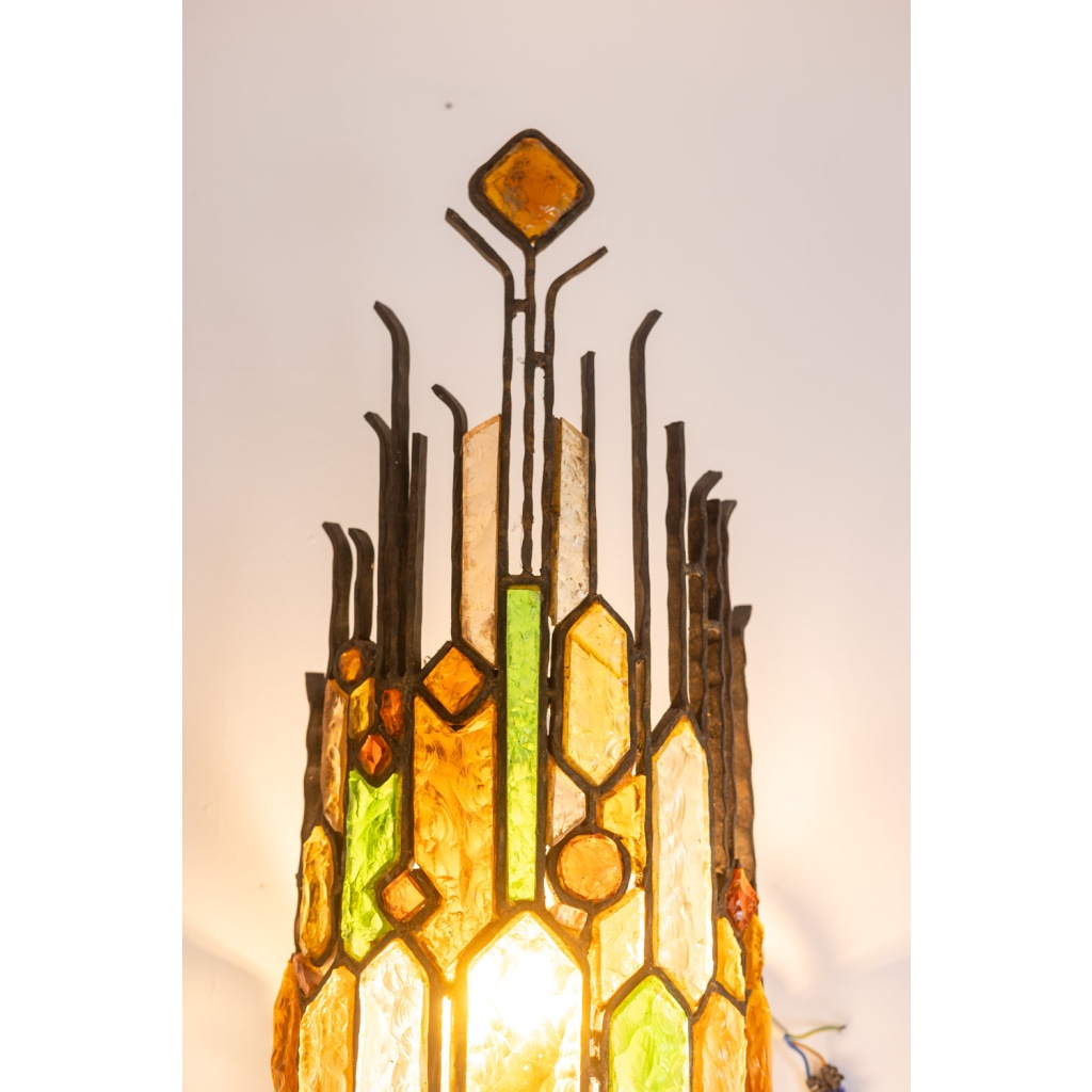 Applique en fer forgé et en verre coloré. Années 1960. LS6480709M 13