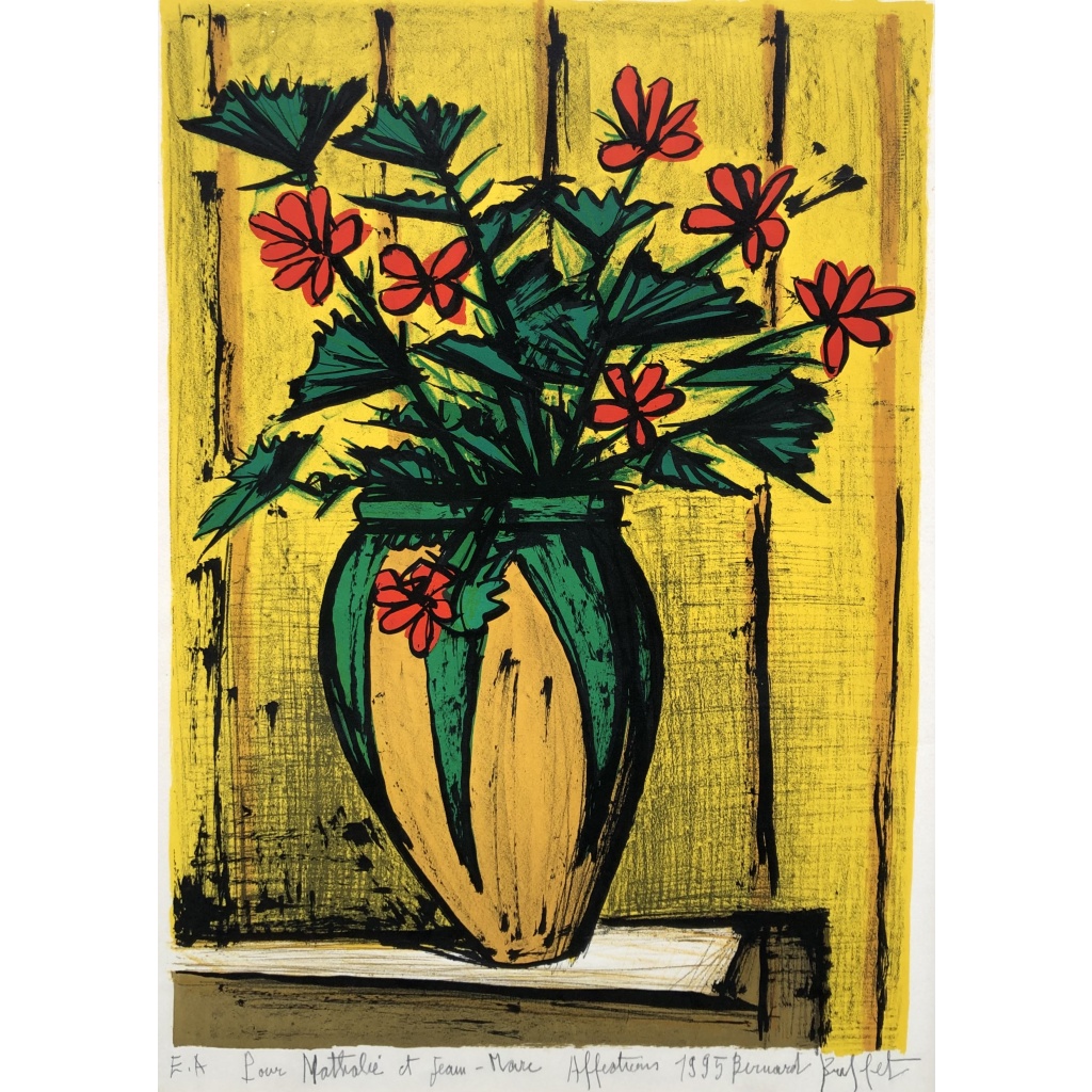 BUFFET Bernard Bouquet Fleurs Dans Une Potiche Lithographie Couleurs Signée certificat d’authenticité 9