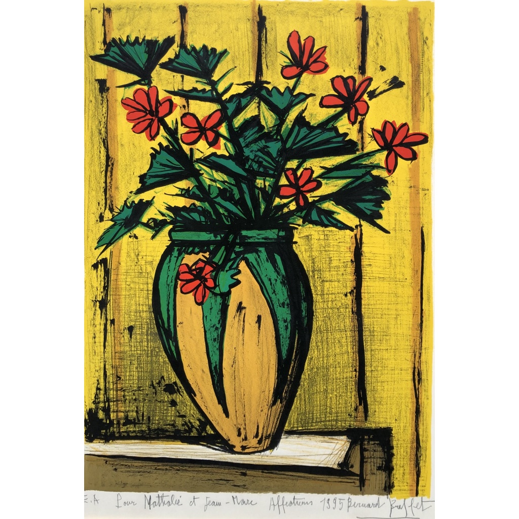 BUFFET Bernard Bouquet Fleurs Dans Une Potiche Lithographie Couleurs Signée certificat d’authenticité 7