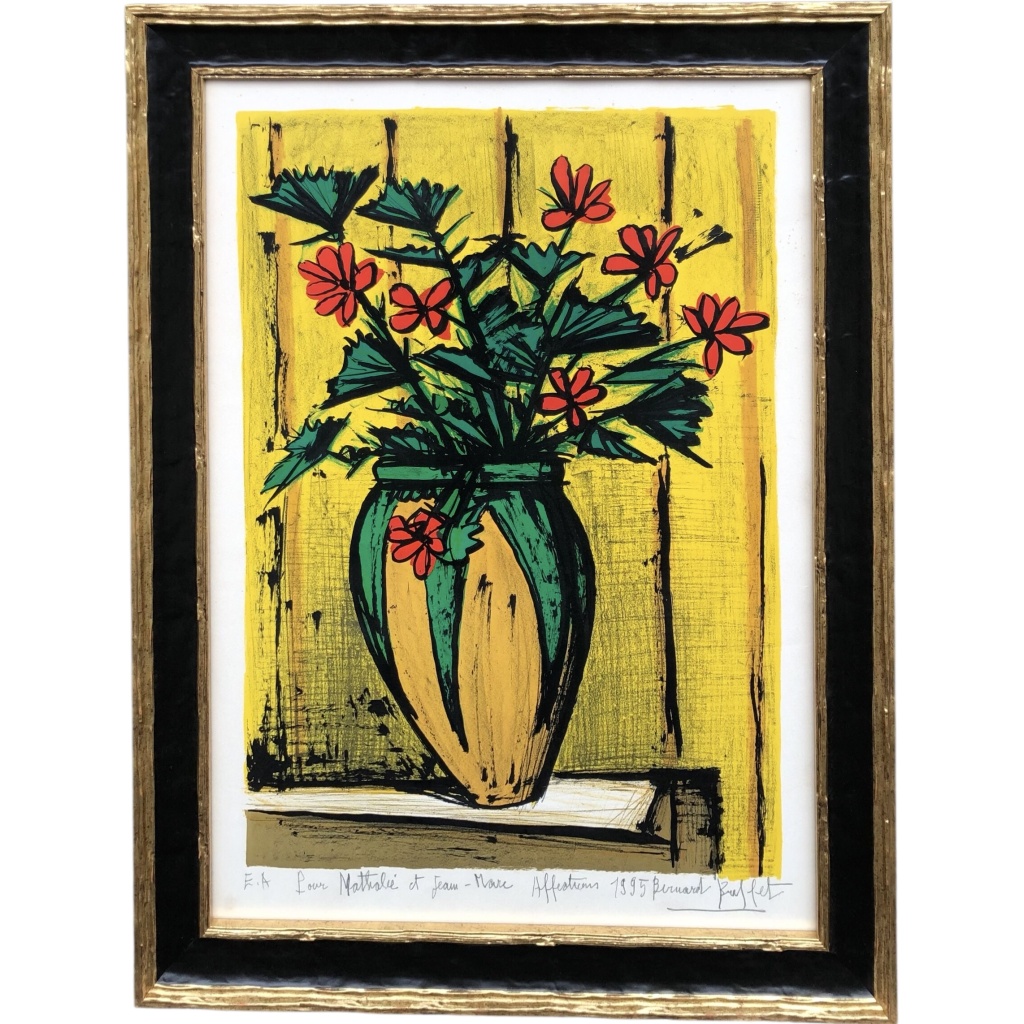 BUFFET Bernard Bouquet Fleurs Dans Une Potiche Lithographie Couleurs Signée certificat d’authenticité 4