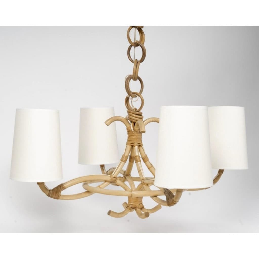 Lustre en rotin de 1960 par Louis Sognot 9 Lustre en rotin de 1960 par Louis Sognot 9