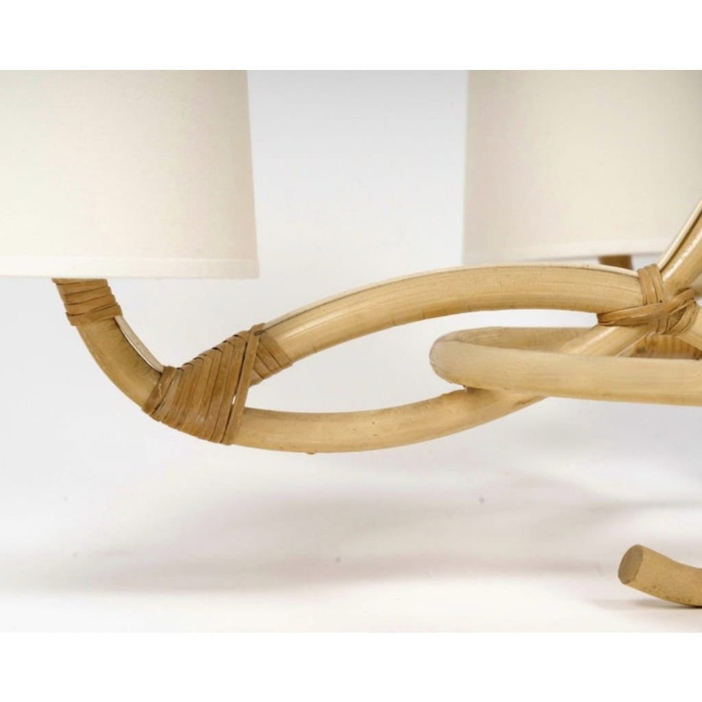 Lustre en rotin de 1960 par Louis Sognot 7 Lustre en rotin de 1960 par Louis Sognot 7