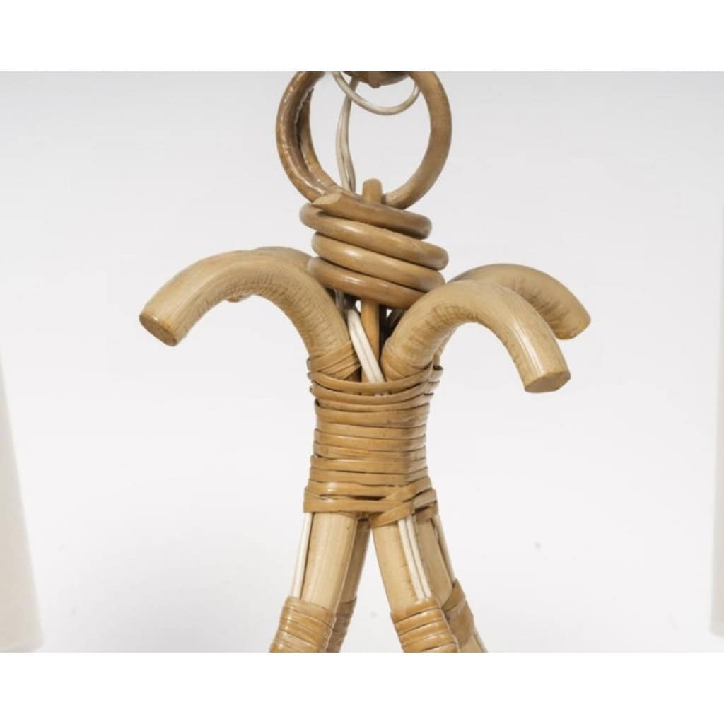 Lustre en rotin de 1960 par Louis Sognot 6 Lustre en rotin de 1960 par Louis Sognot 6