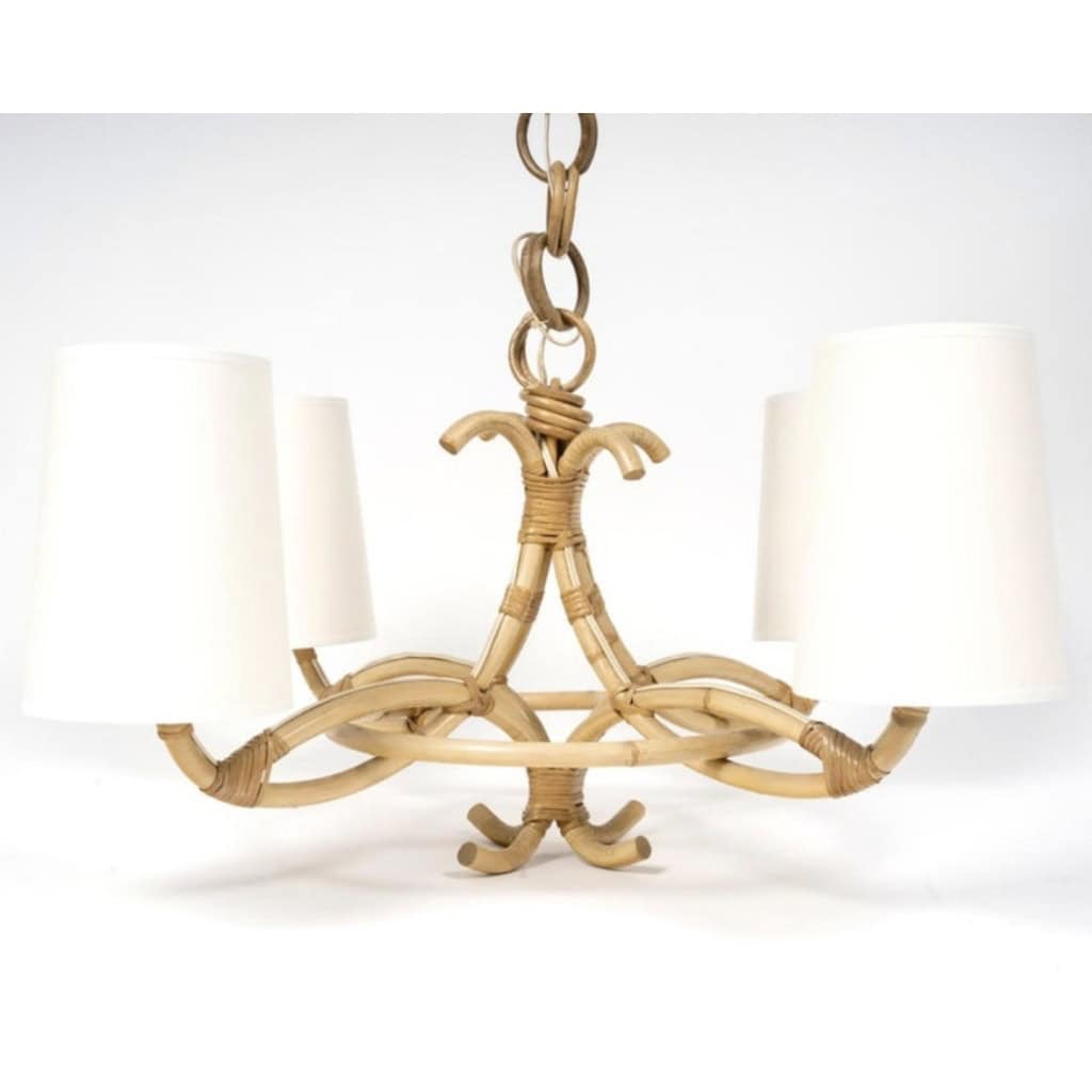 Lustre en rotin de 1960 par Louis Sognot 5 Lustre en rotin de 1960 par Louis Sognot 5