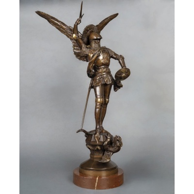 Sculpture – Saint-Michel Terrassant Le Dragon , Emmanuel Frémiet (1824-1910) – Bronze