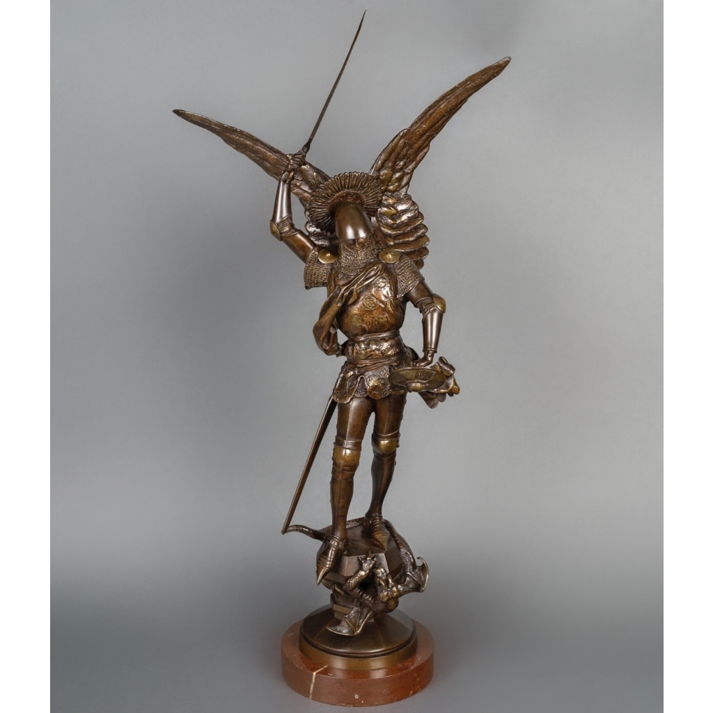 Sculpture – Saint-Michel Terrassant Le Dragon , Emmanuel Frémiet (1824-1910) – Bronze 4