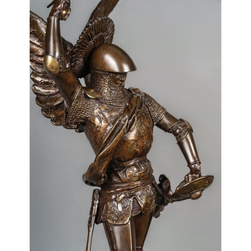 Sculpture – Saint-Michel Terrassant Le Dragon , Emmanuel Frémiet (1824-1910) – Bronze 10