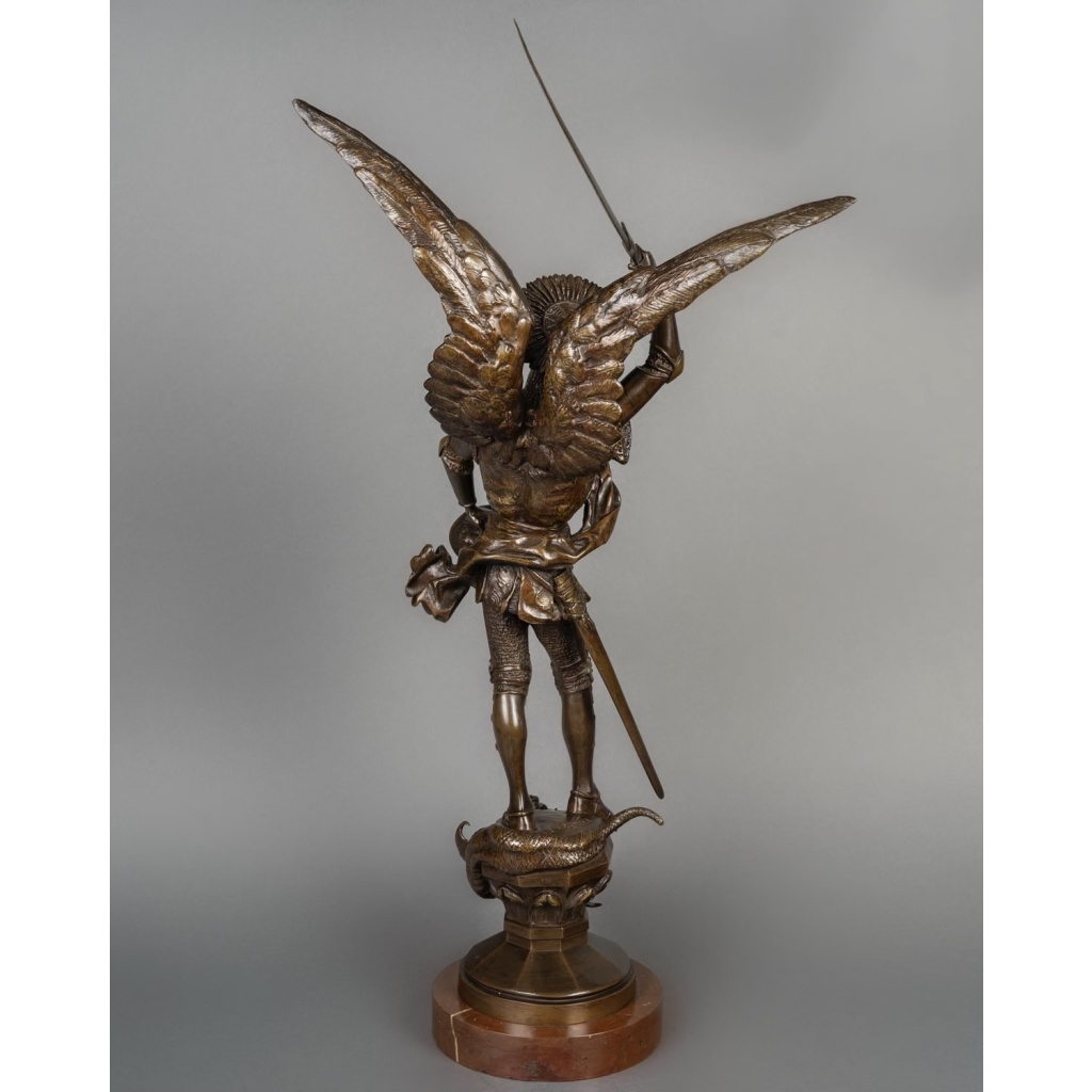 Sculpture – Saint-Michel Terrassant Le Dragon , Emmanuel Frémiet (1824-1910) – Bronze 8