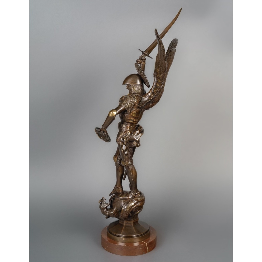 Sculpture – Saint-Michel Terrassant Le Dragon , Emmanuel Frémiet (1824-1910) – Bronze 9