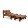 Fauteuil lounge et son ottoman, en orme blond et cuir. Années 1970 LS61501217 12