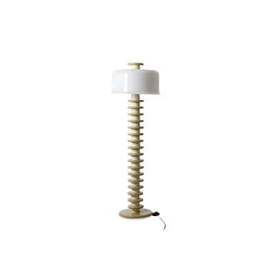Ettore Sottsass. Lampadaire en bois laqué blanc et beige. Années 1980-90. LS6578809