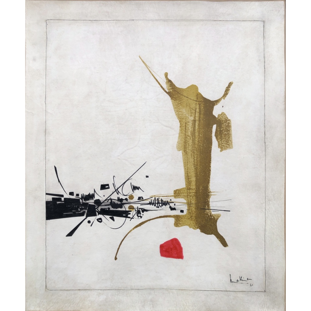 Georges MATHIEU Composition Huile sur parchemin signé et daté 1961 Certificat du comité Georges Mathieu 3