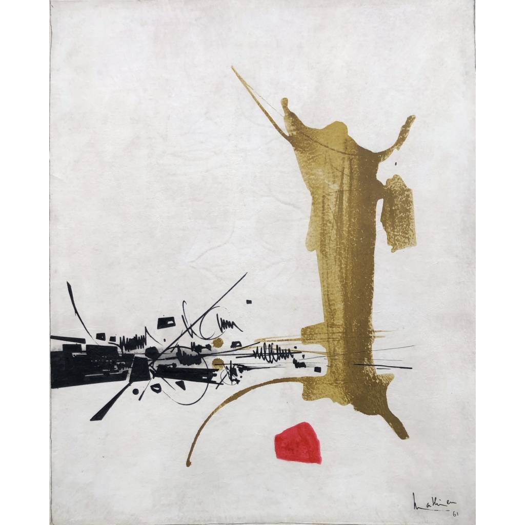 Georges MATHIEU Composition Huile sur parchemin signé et daté 1961 Certificat du comité Georges Mathieu 5