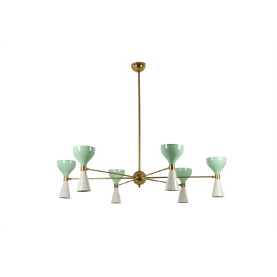 Lustre rayonnant de forme diabolo à 12 lumières. Contemporain. LS65891156T