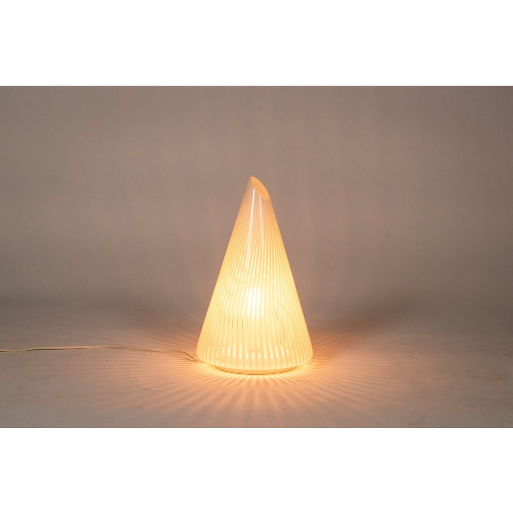 Lampe conique en verre de Murano à motifs rayés blancs. Années 70. LS6573256K 9