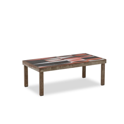 Capron. Table basse « navette » en grès émaillé noir et rouge. Années 1960. LS66291834