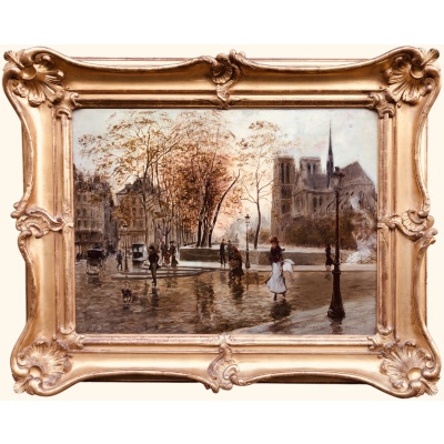 STEIN Georges Paris Animation à Notre Dame depuis les quais Huile Sur Toile Signée Certificat d’authenticité