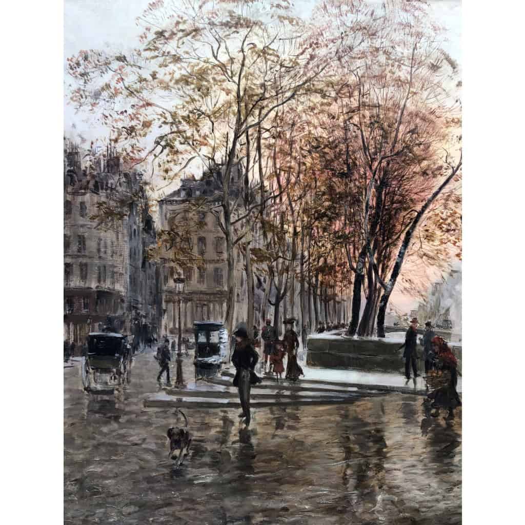 STEIN Georges Paris Animation à Notre Dame depuis les quais Huile Sur Toile Signée Certificat d’authenticité 9