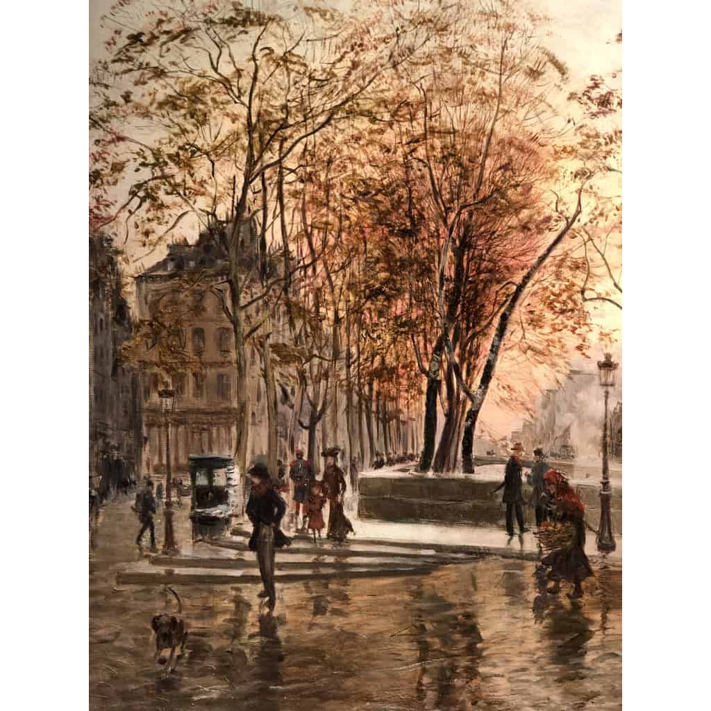STEIN Georges Paris Animation at Notre Dame from the Quays Oil On Canvas Signed Certificate of Authenticity 9 STEIN Georges Paris Animation at Notre Dame from the Quays Oil On Canvas Signed Certificate of Authenticity 9