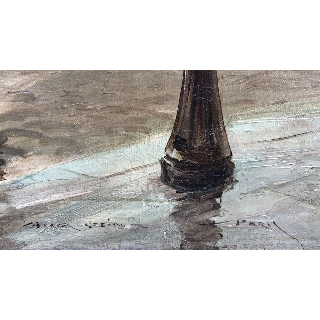 STEIN Georges Paris Animation à Notre Dame depuis les quais Huile Sur Toile Signée Certificat d’authenticité 12