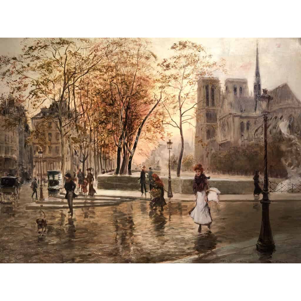 STEIN Georges Paris Animation at Notre Dame from the Quays Oil On Canvas Signed Certificate of Authenticity 4 STEIN Georges Paris Animation at Notre Dame from the Quays Oil On Canvas Signed Certificate of Authenticity 4