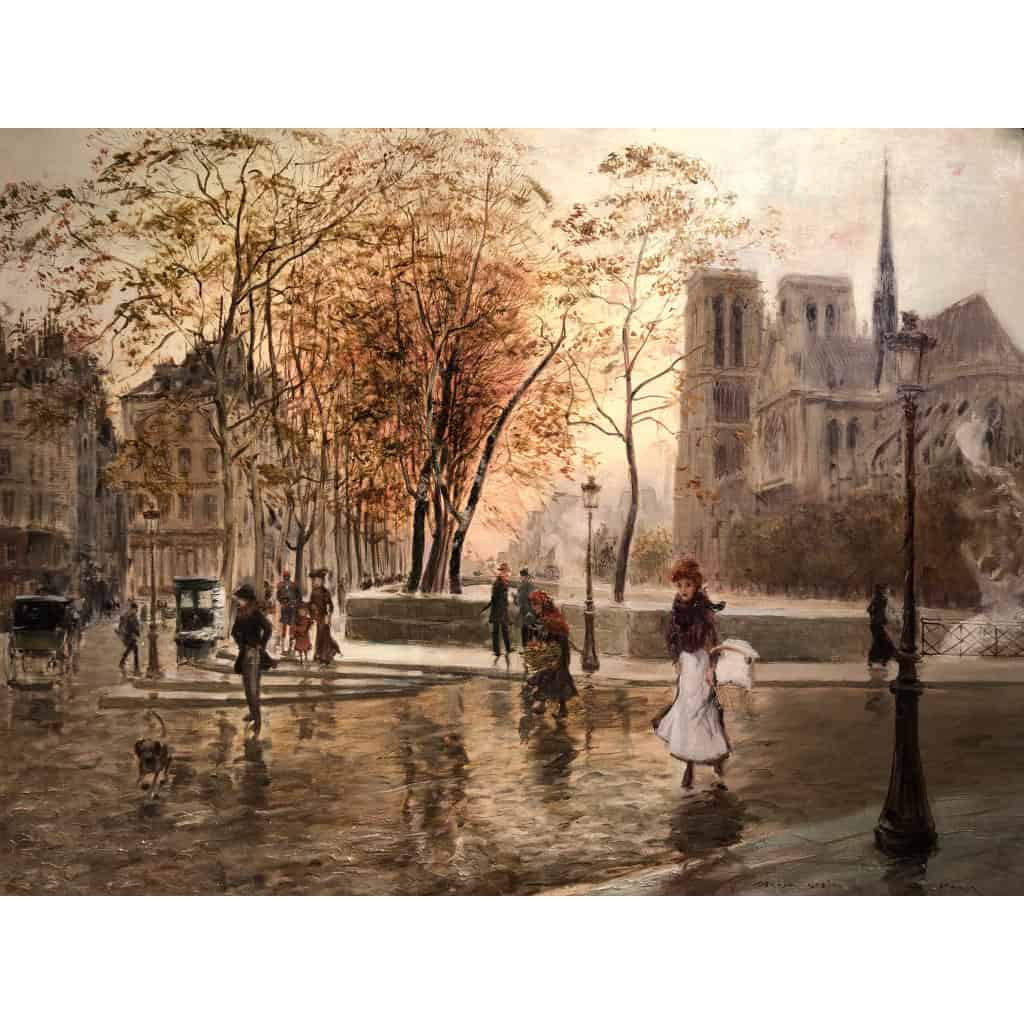 STEIN Georges Paris Animation at Notre Dame from the Quays Oil On Canvas Signed Certificate of Authenticity 7 STEIN Georges Paris Animation at Notre Dame from the Quays Oil On Canvas Signed Certificate of Authenticity 7