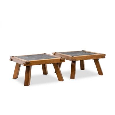 Paire de tables basses Brutaliste en chêne et ardoise. Circa 1960. LS66021256/2P