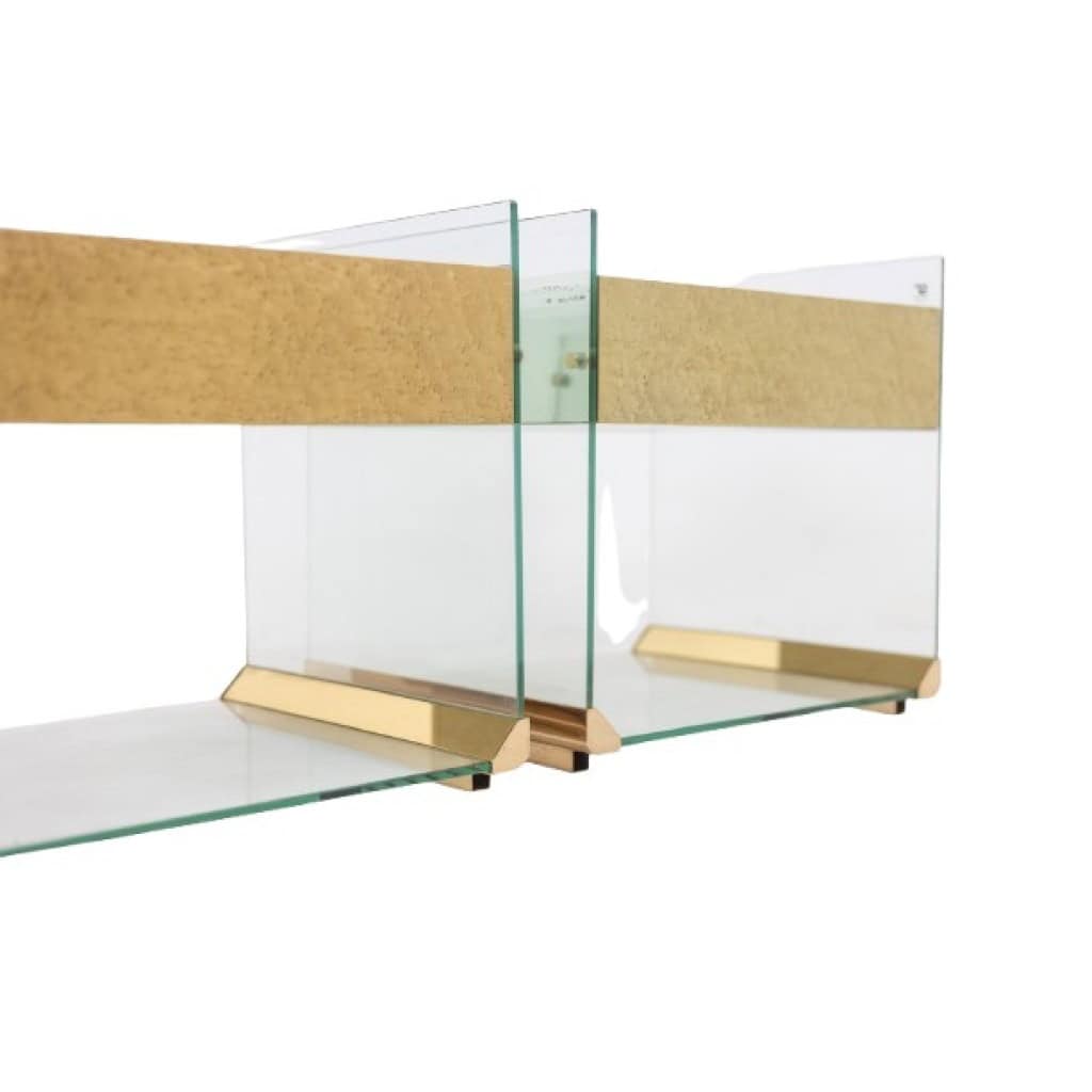 Paire de chevets ou bouts de canapé en laiton, verre et miroir. Années 70. LS6566387U 8