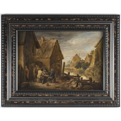 Atelier de David TENIERS le Jeune (1610 – 1690), réunion devant la taverne