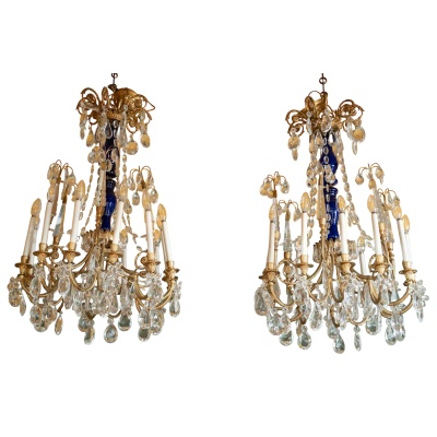 Paire de Lustes Néoclassique en bronze doré et cristal. Circa 1900 3