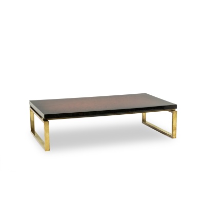 Maison Charles. Table basse en bronze et plateau laqué. Années 1970. LS6552634