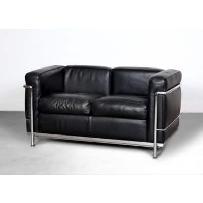 Le Corbusier, Perriand, Jeanneret – Cassina – Canapé LC2 Cuir Noir 2 places