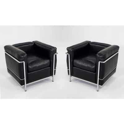 Le Corbusier, Perriand, Jeanneret – Cassina – Paire De Fauteuils LC2 Cuir Noir