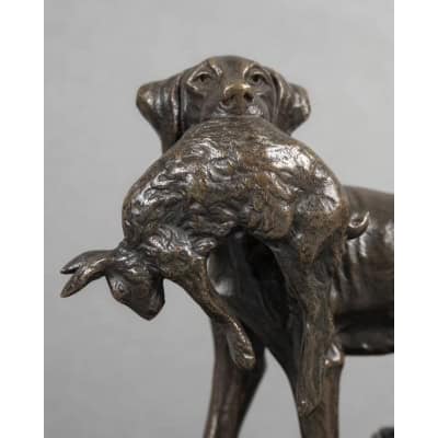 Sculpture – Chien Setter Au Lièvre , Alfred Dubucand (1828 – 1894) – Bronze