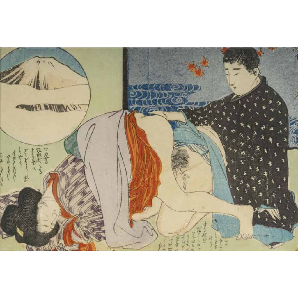 Série de 8 estampes érotiques japonaises, d’époque XIXème siècle. 4