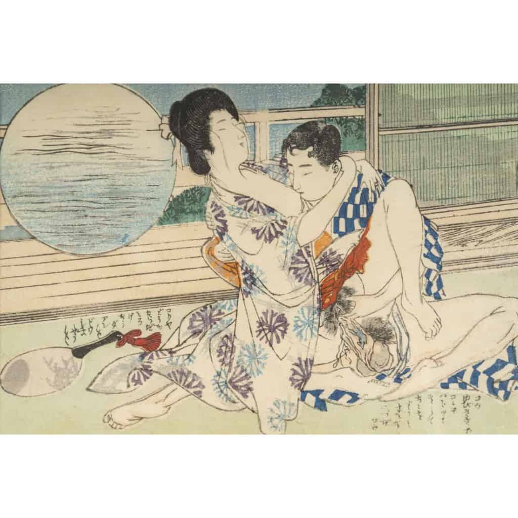 Série de 8 estampes érotiques japonaises, d’époque XIXème siècle. 7