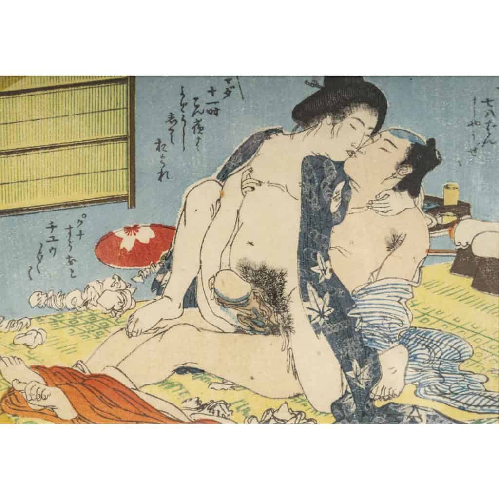 Série de 8 estampes érotiques japonaises, d’époque XIXème siècle. 8