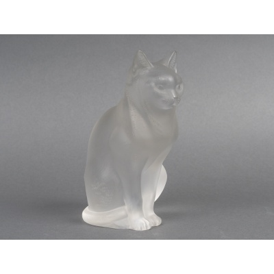 LALIQUE – Chat assis en cristal XXe – signé Lalique France
