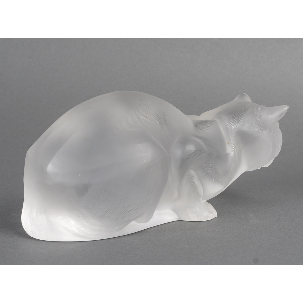LALIQUE – Chat couché en cristal XXe Signé Lalique France 11