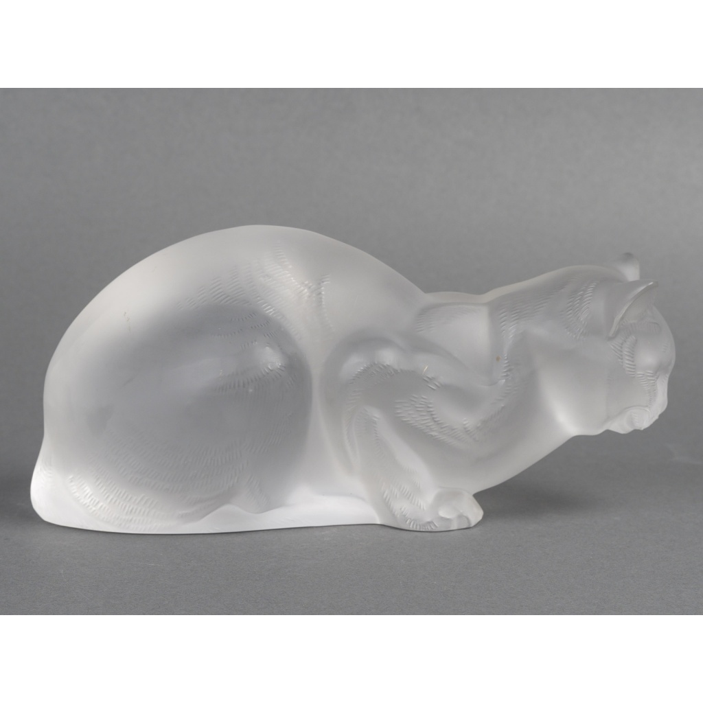 LALIQUE – Chat couché en cristal XXe Signé Lalique France 12