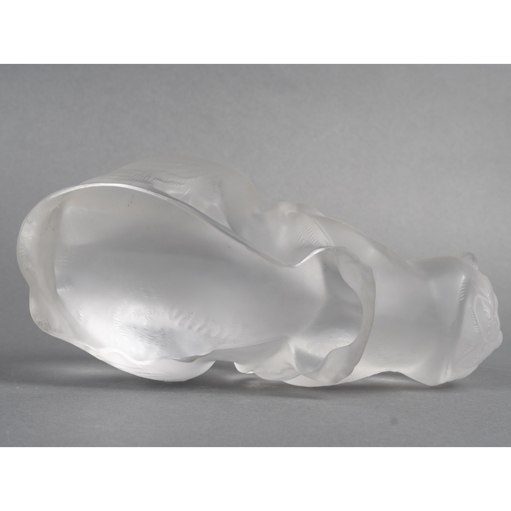 LALIQUE – Chat couché en cristal XXe Signé Lalique France 13