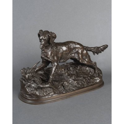 Sculpture – Chien À L’ Arrêt , Pierre – Jules Mêne (1810-1879) – Bronze