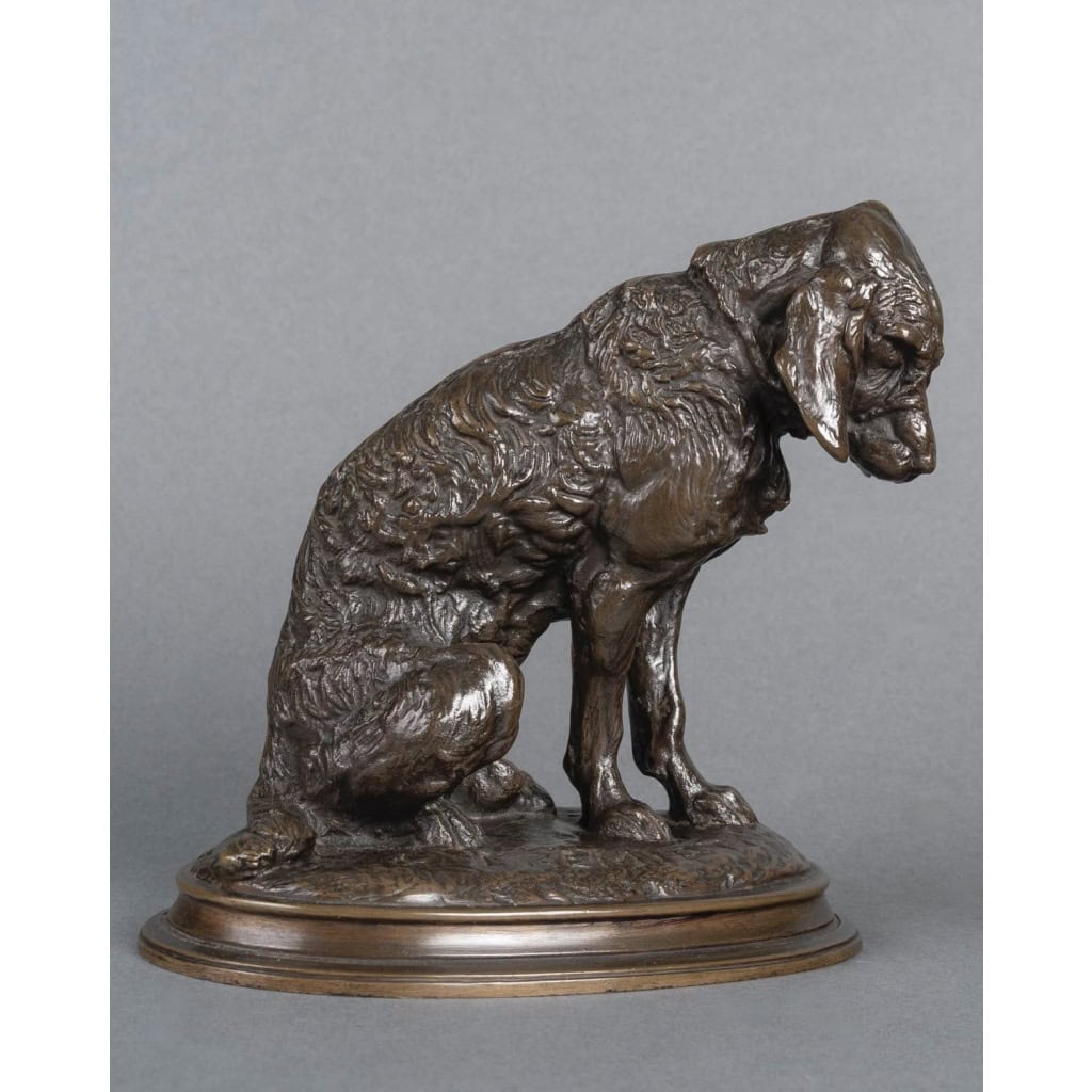 Sculpture – Épagneul Assis , Emmanuel Frémiet (1824-1910) – Bronze 4