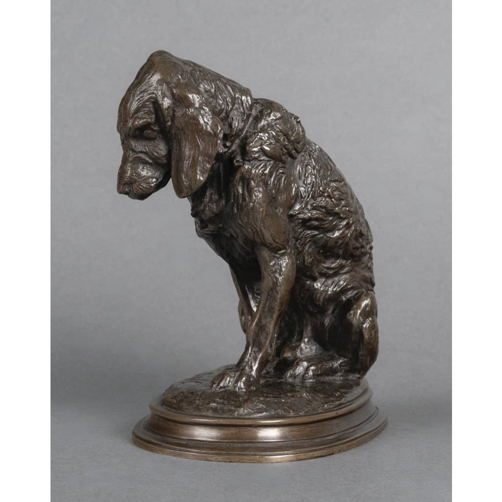 Sculpture – Épagneul Assis , Emmanuel Frémiet (1824-1910) – Bronze 6