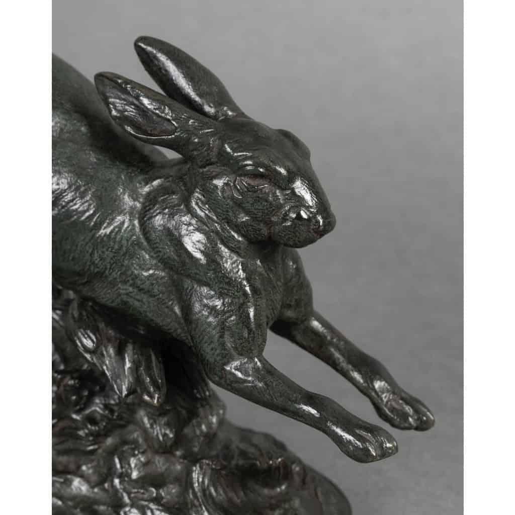 Sculpture – Le Lièvre Courant , Alfred Barye (1839-1882) – Bronze 5